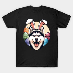 Siberian Husky with Bunny Ears Enjoys Easter Morning T-Shirt